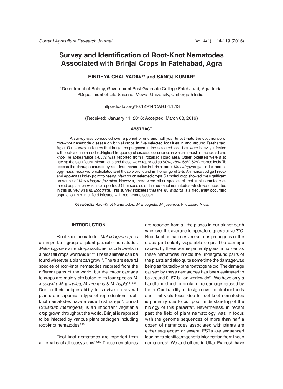 Survey And Identification Of Root-Knot Nematodes Associated With Brinjal Crops In Fatehabad, Agra - Page 2