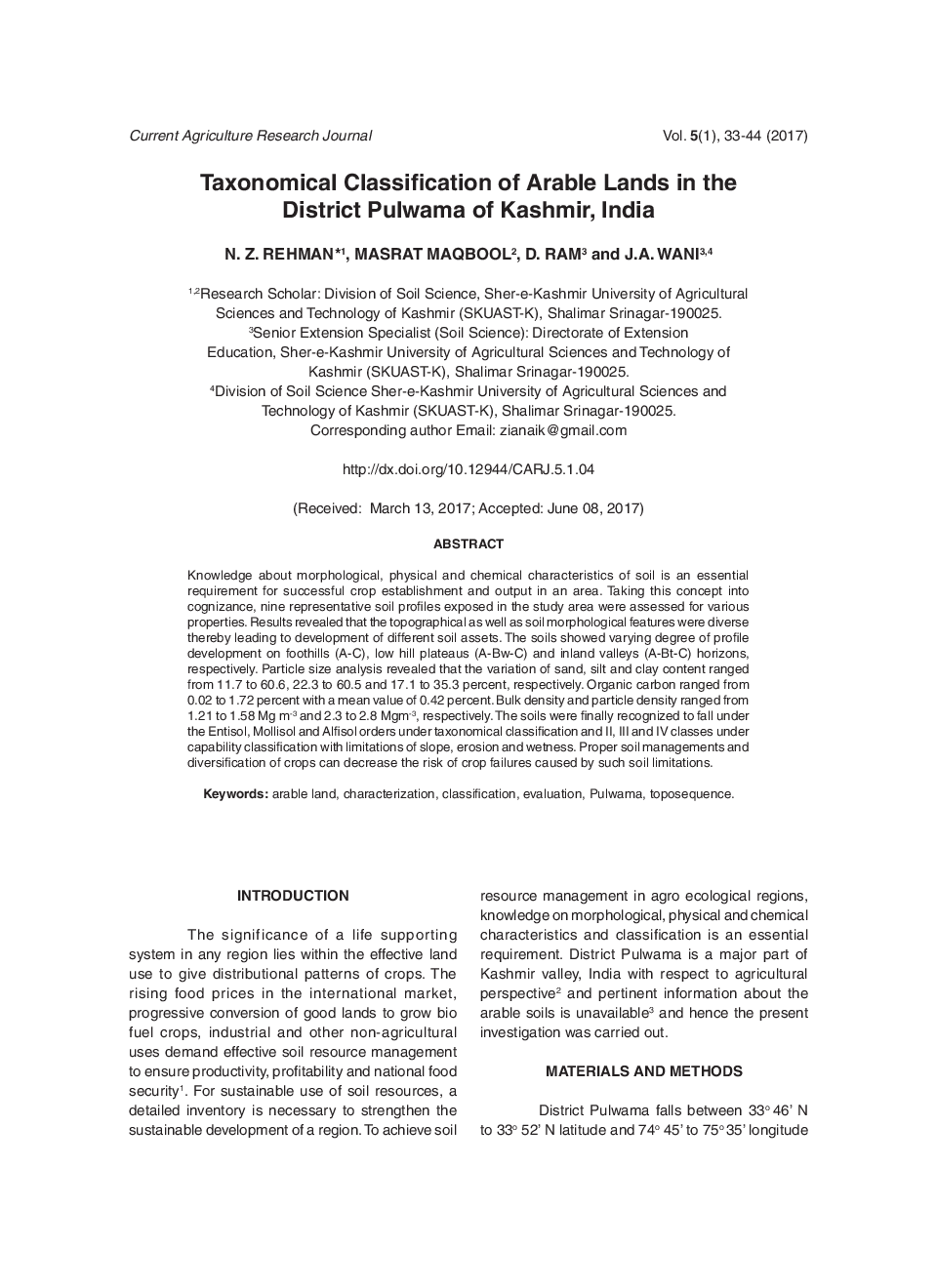 Taxonomical Classification Of Arable Lands In The District Pulwama Of Kashmir, India - Page 2