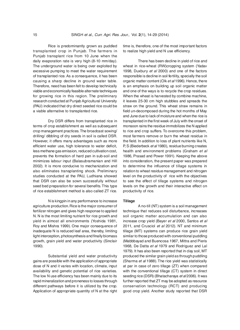 Tillage System, Crop Residues And Nitrogen To Improve The Productivity Of Direct Seeded Rice And Transplanted Rice - Page 3
