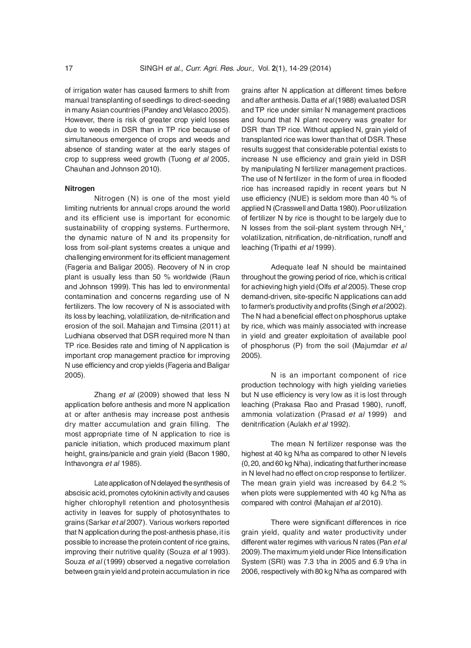 Tillage System, Crop Residues And Nitrogen To Improve The Productivity Of Direct Seeded Rice And Transplanted Rice - Page 5