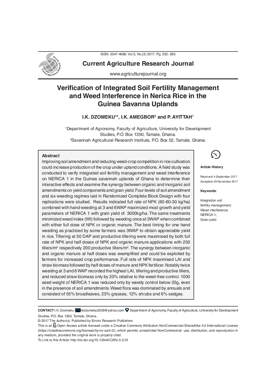 Verification Of Integrated Soil Fertility Management And Weed Interference In Nerica Rice in The Guinea Savanna Uplands - Page 2