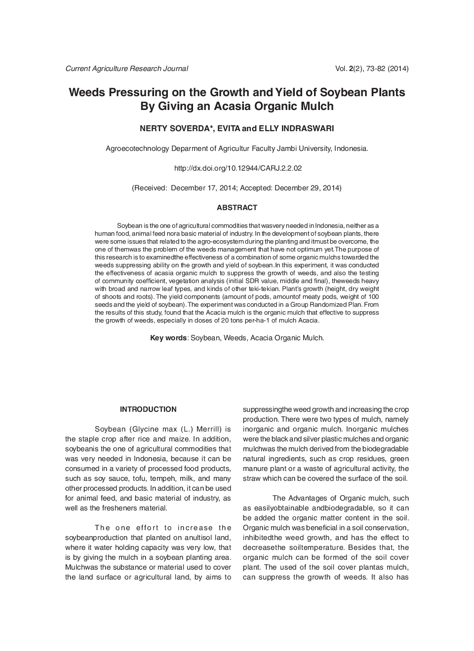 Weeds Pressuring On The Growth And Yield Of Soybean Plants By Giving An Acasia Organic Mulch - Page 2