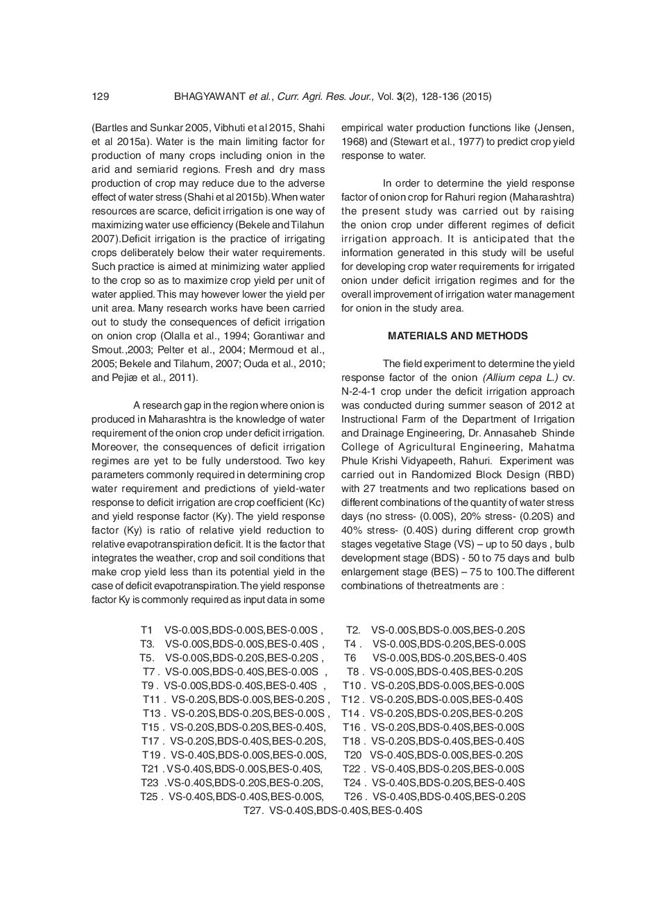 Yield Response Factor For Onion (Allium Cepa L) Crop Under Deficit Irrigation In Semiarid Tropics Of Maharashtra - Page 3