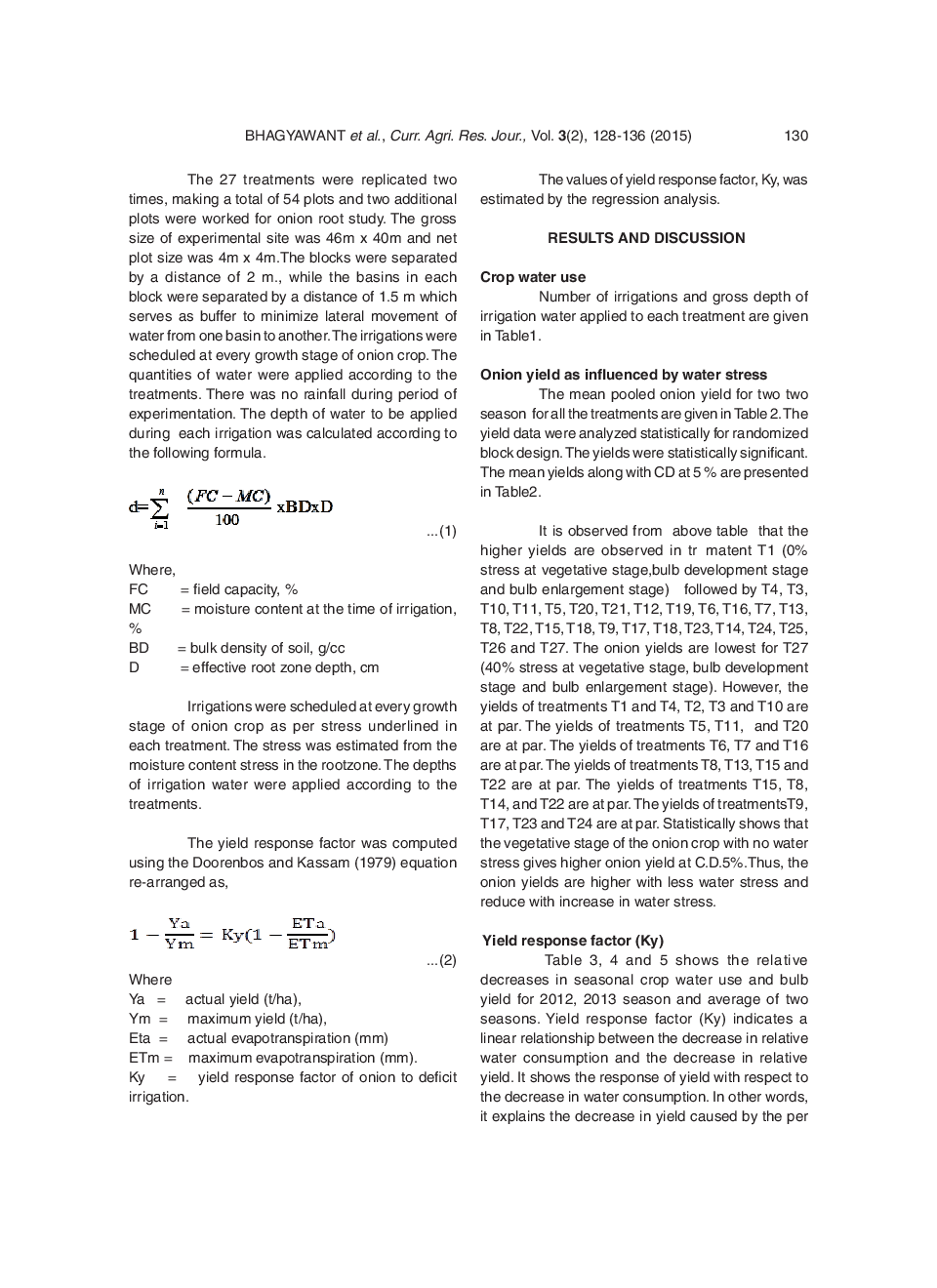Yield Response Factor For Onion (Allium Cepa L) Crop Under Deficit Irrigation In Semiarid Tropics Of Maharashtra - Page 4