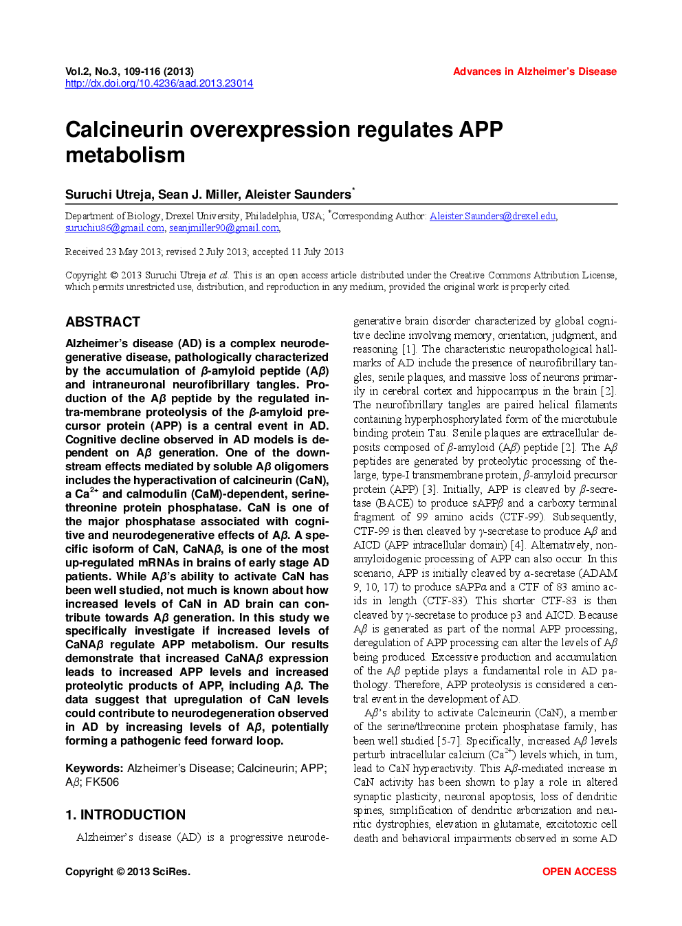 Calcineurin Overexpression Regulates APP Metabolism - Page 2