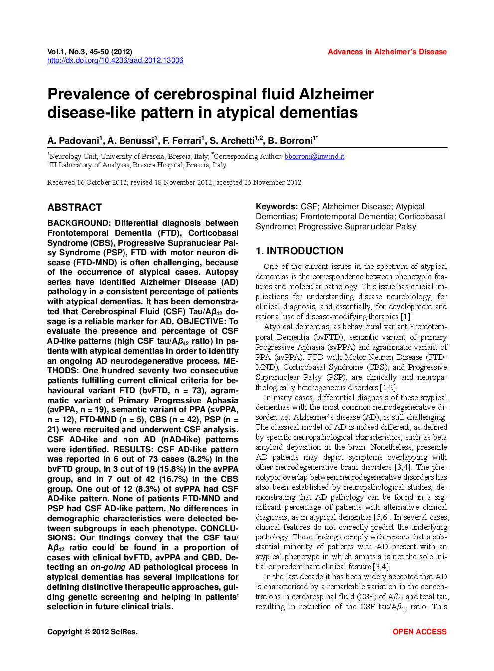 Prevalence Of Cerebrospinal Fluid Alzheimer Disease-Like Pattern In Atypical Dementias - Page 2