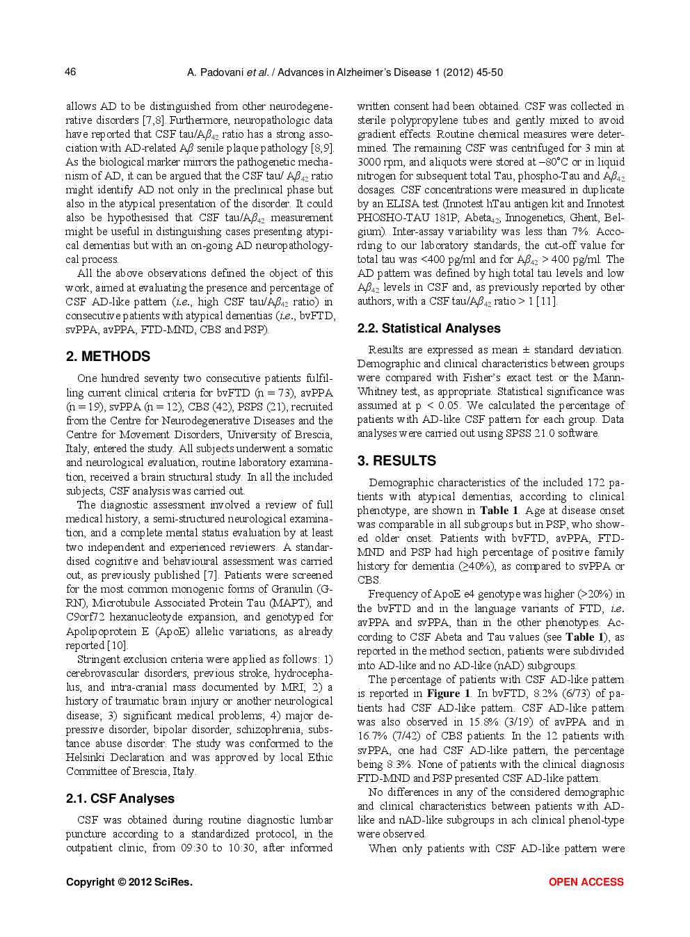 Prevalence Of Cerebrospinal Fluid Alzheimer Disease-Like Pattern In Atypical Dementias - Page 3