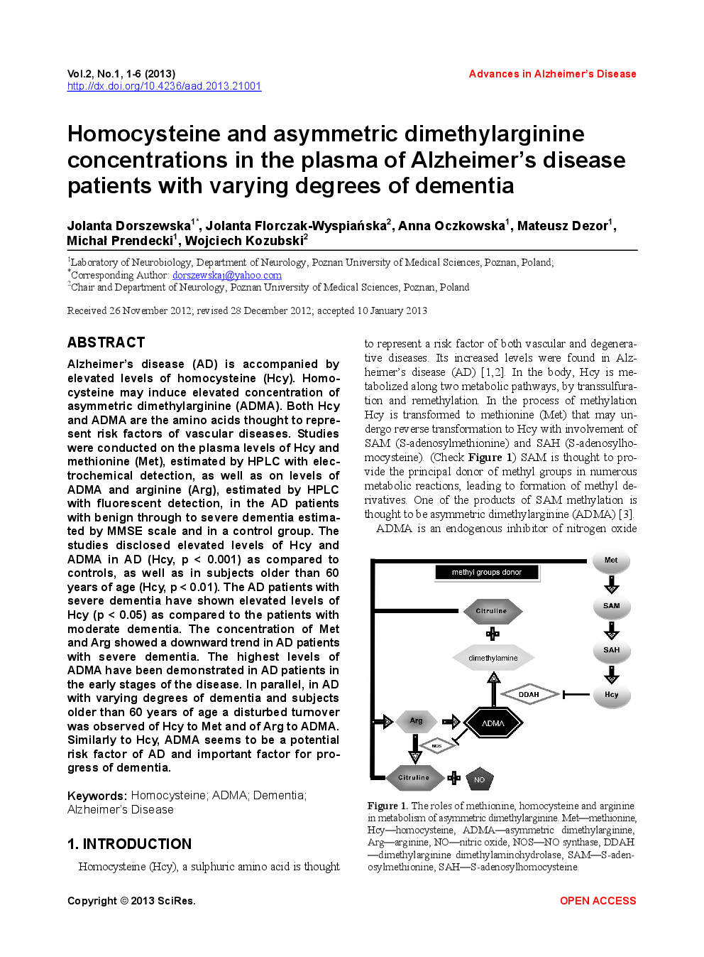 Homocysteine And Asymmetric Dimethylarginine Concentrations In The Plasma Of Alzheimer’s Disease Patients With Varying Degrees Of Dementia - Page 2