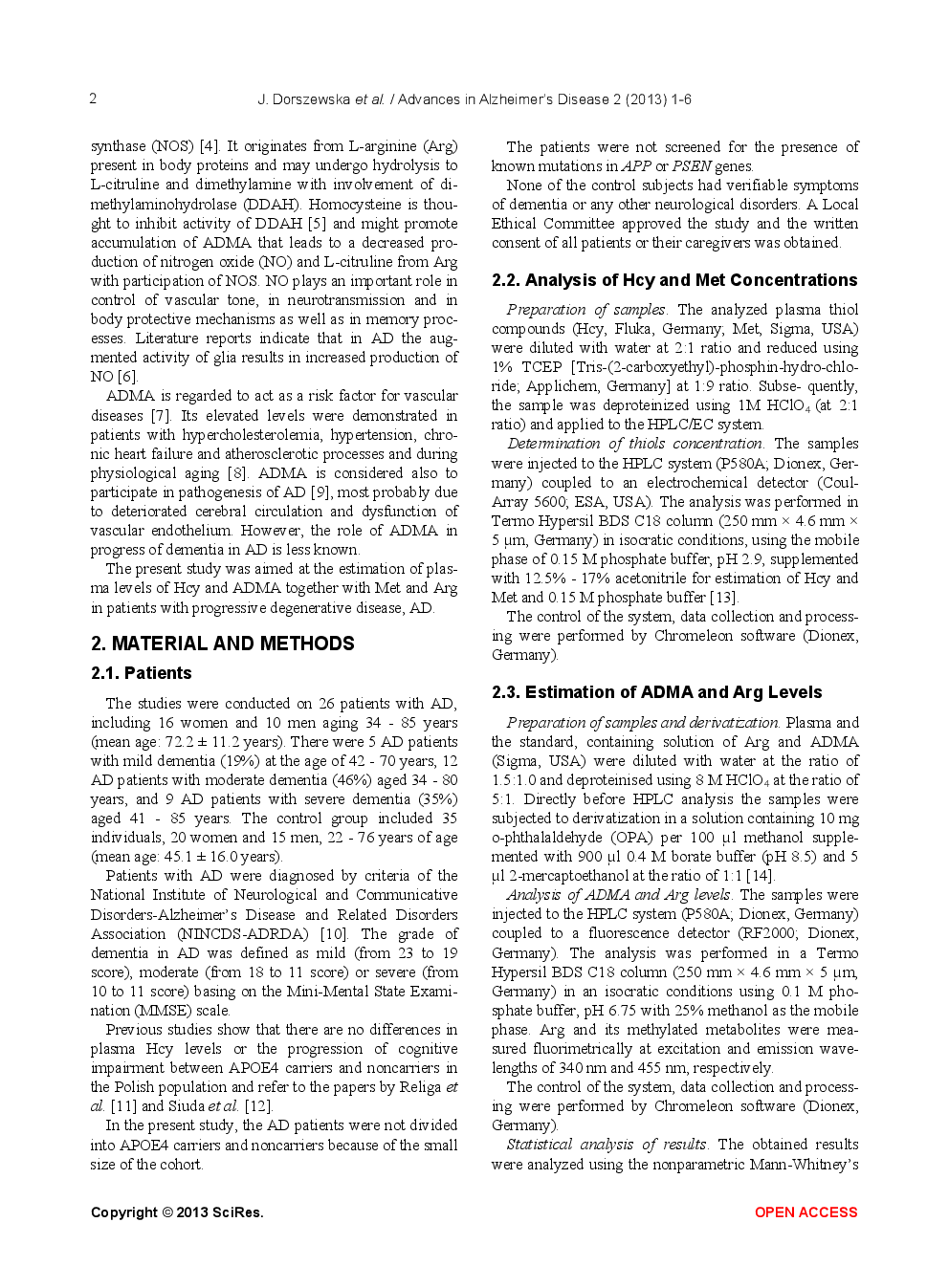 Homocysteine And Asymmetric Dimethylarginine Concentrations In The Plasma Of Alzheimer’s Disease Patients With Varying Degrees Of Dementia - Page 3