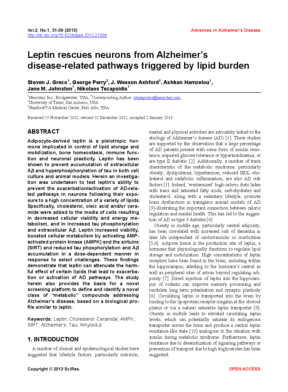 Leptin Rescues Neurons From Alzheimer’s Disease-Related Pathways Triggered By Lipid Burden - Page 2
