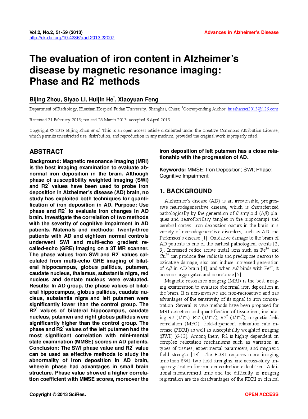 The Evaluation Of Iron Content In Alzheimer’s Disease By Magnetic Resonance Imaging: Phase And R2* Methods - Page 2
