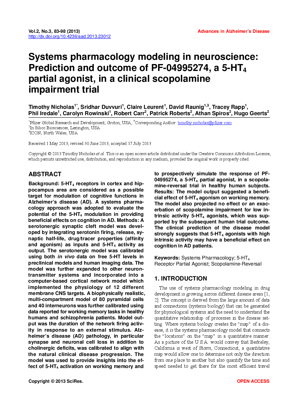 Systems Pharmacology Modeling in Neuroscience: Prediction And Outcome Of PF-04995274, A 5-HT4 Partial Agonist, In A Clinical Scopolamine Impairment Trial - Page 2
