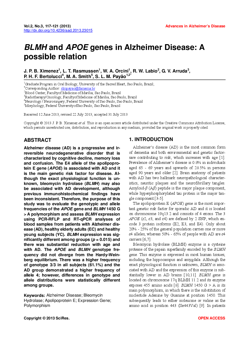 BLMH And APOE Genes In Alzheimer Disease: A Possible Relation - Page 2
