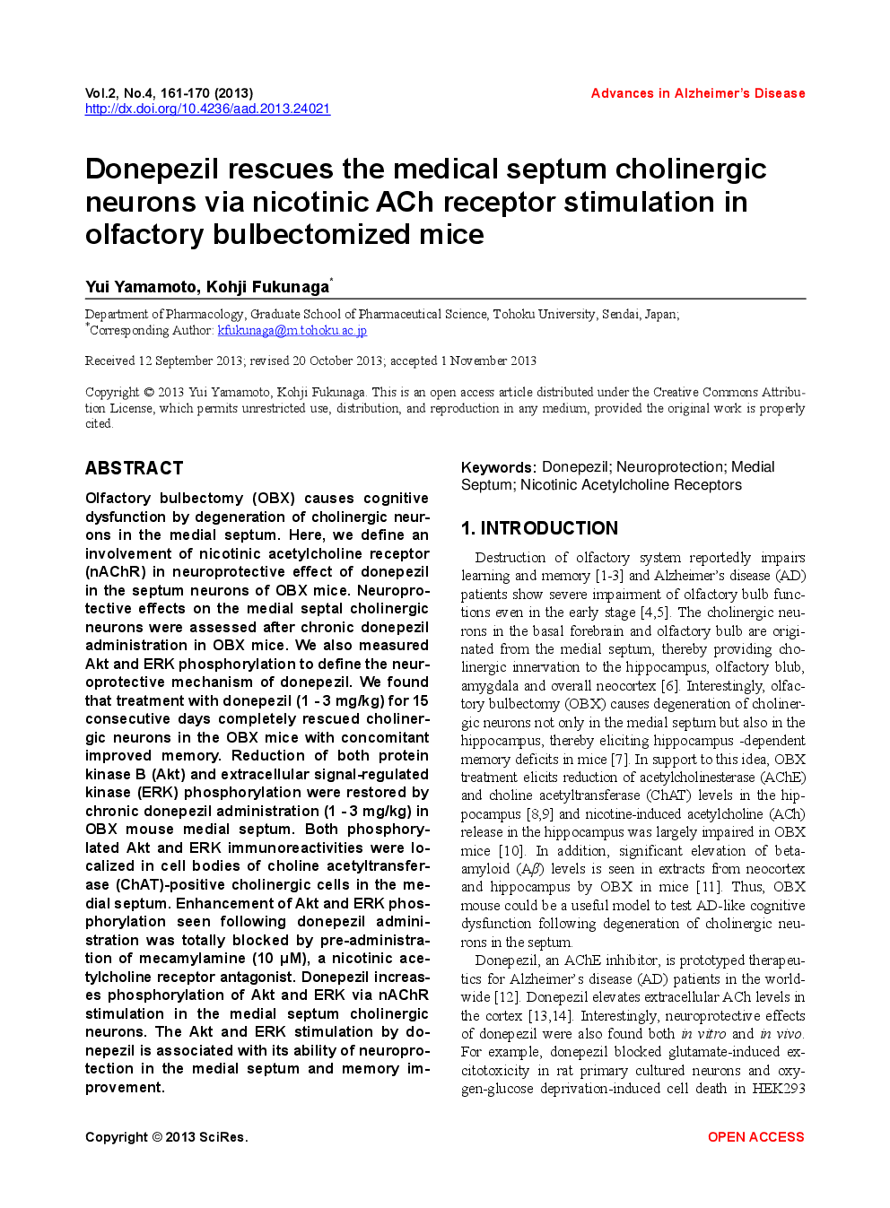 Donepezil Rescues The Medical Septum Cholinergic Neurons Via Nicotinic ACh Receptor Stimulation In Olfactory Bulbectomized Mice - Page 2