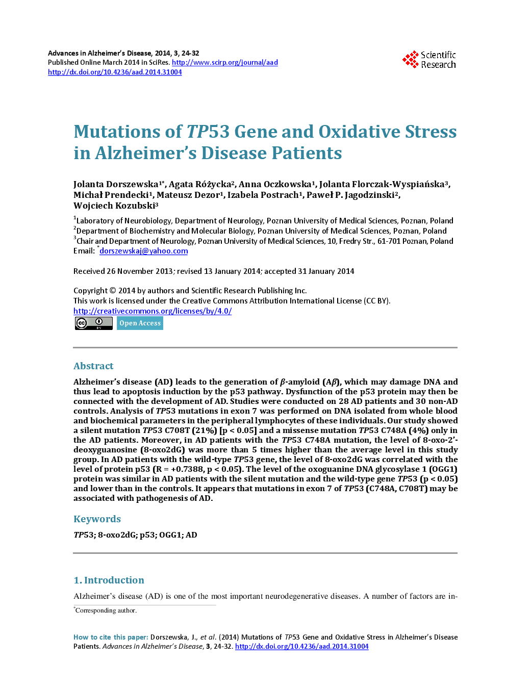 Mutations Of TP53 Gene And Oxidative Stress In Alzheimer’s Disease Patients - Page 2