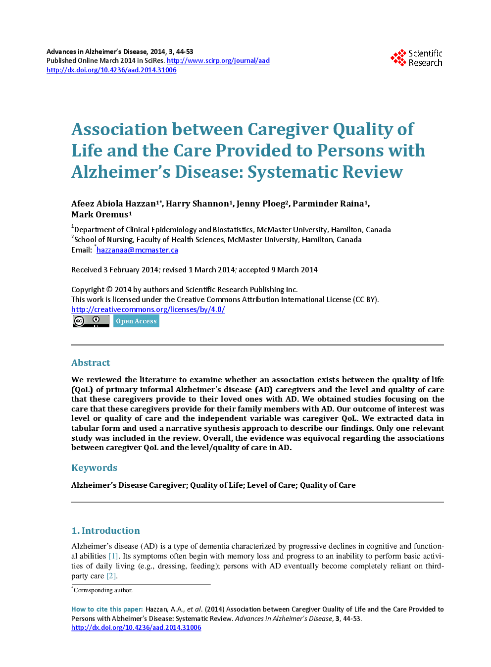 Association Between Caregiver Quality Of Life And The Care Provided To Persons With Alzheimer’s Disease: Systematic Review - Page 2