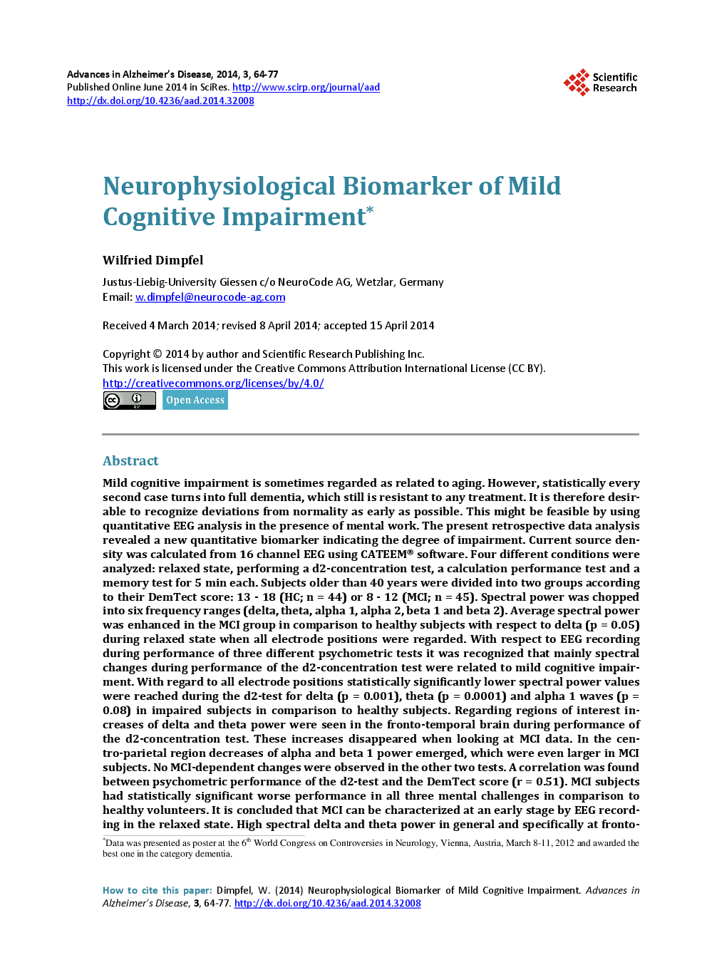 Neurophysiological Biomarker Of Mild Cognitive Impairment* - Page 2