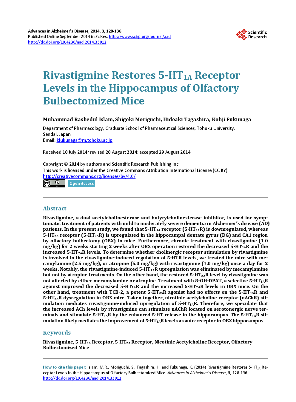 Rivastigmine Restores 5-HT1A Receptor Levels In The Hippocampus Of Olfactory Bulbectomized Mice - Page 2