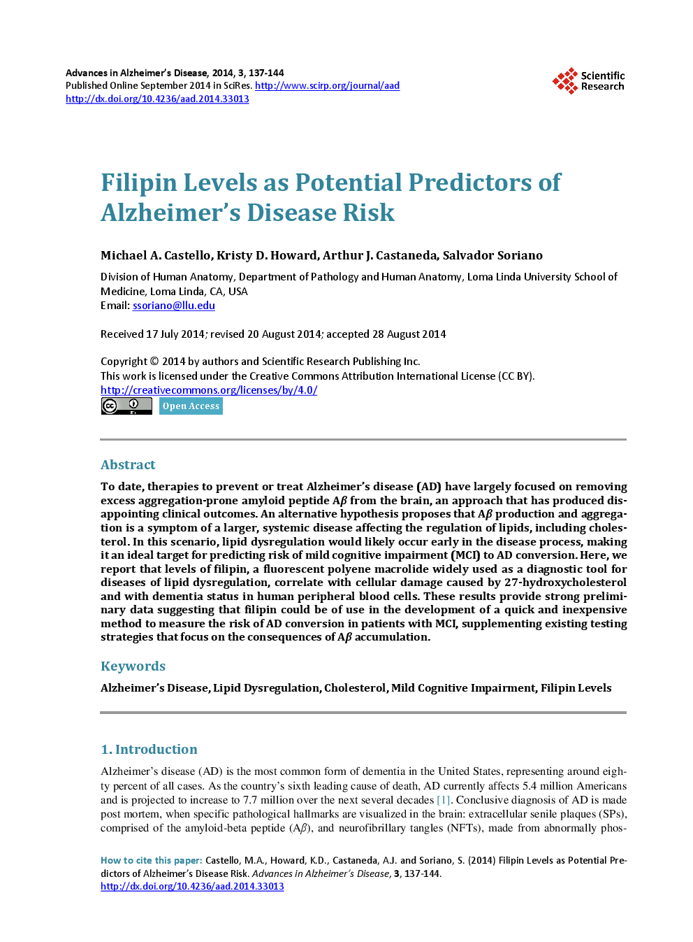 Filipin Levels As Potential Predictors Of Alzheimer’s Disease Risk - Page 2