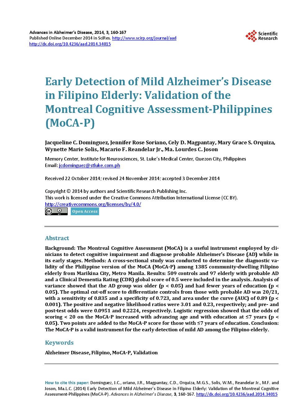 Early Detection Of Mild Alzheimer’s Disease In Filipino Elderly: Validation Of The Montreal Cognitive Assessment-Philippines (MoCA-P) - Page 2