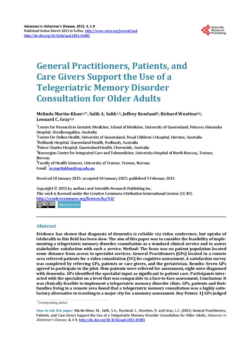 General Practitioners, Patients, And Care Givers Support The Use Of A Telegeriatric Memory Disorder Consultation For Older Adults - Page 2