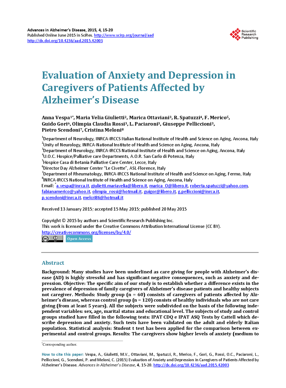 Evaluation Of Anxiety And Depression In Caregivers Of Patients Affected By Alzheimer’s Disease - Page 2