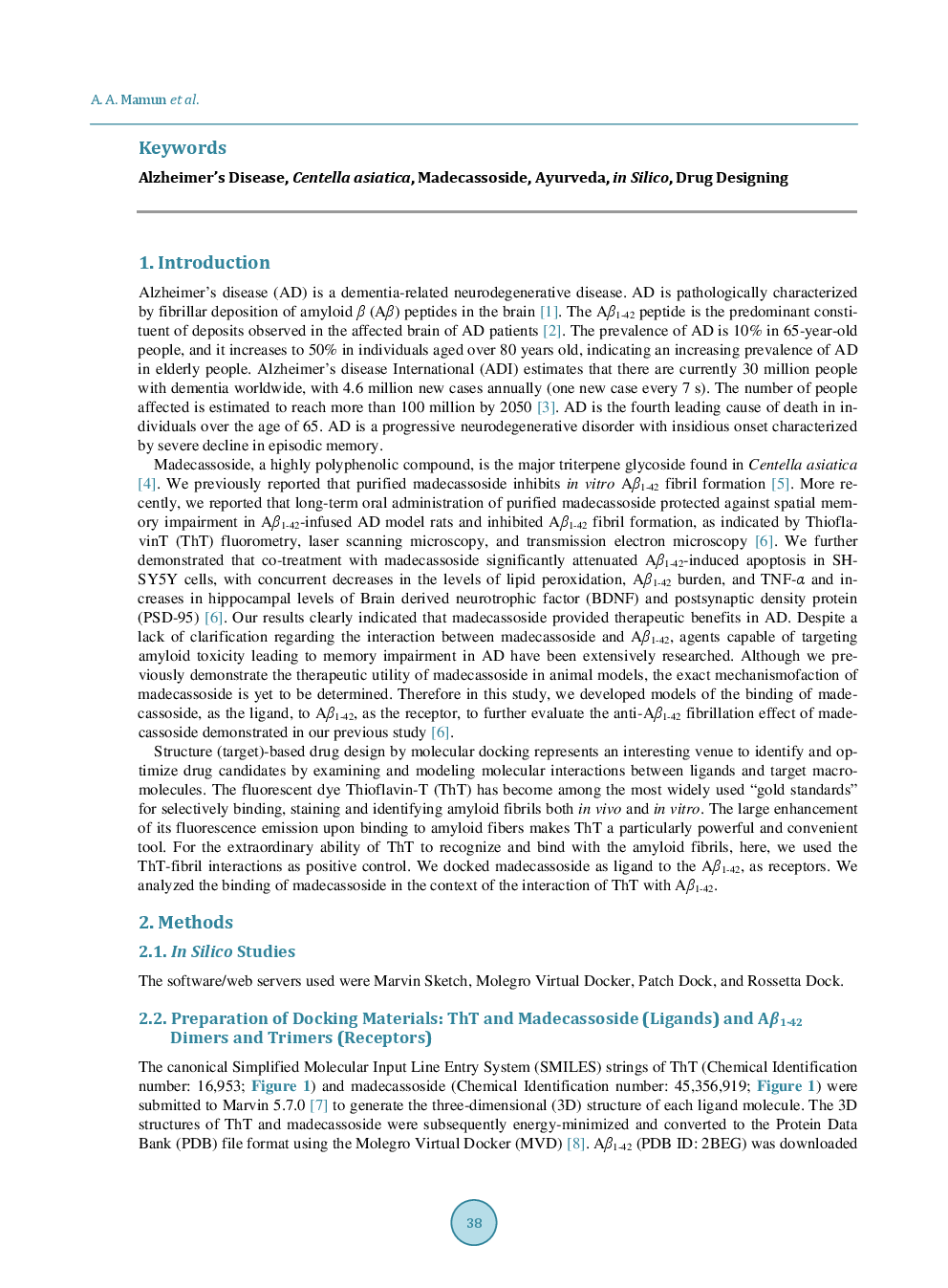 Confirmation Of The Experimentally-Proven Therapeutic Utility Of Madecassoside In An Aβ1-42 Infusion Rat Model Of Alzheimer’s Disease By In Silico Analyses - Page 3