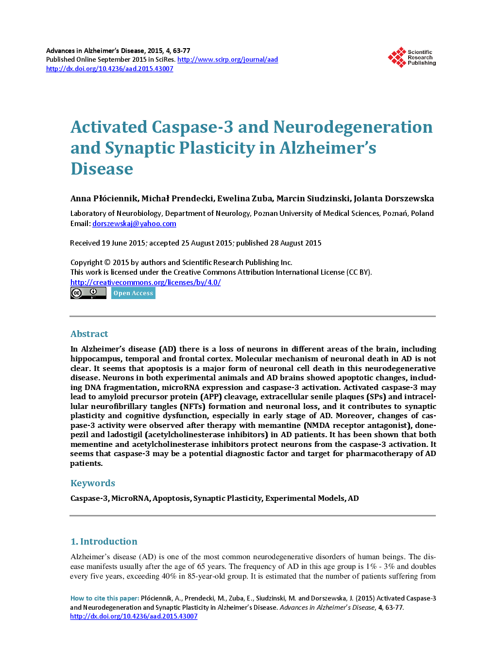 Activated Caspase-3 And Neurodegeneration And Synaptic Plasticity In Alzheimer’s Disease - Page 2