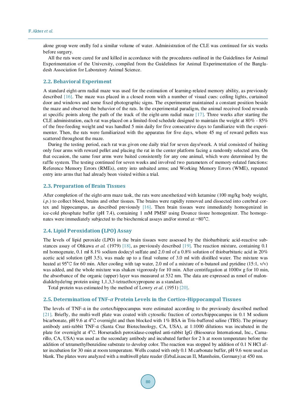 Chronic Administration of Curcuma longa Extract Improves Spatial Memory-Related Learning Ability In Aged Rats By Inhibiting Brain Cortico Hippocampal Oxidative Stress And TNFα - Page 4