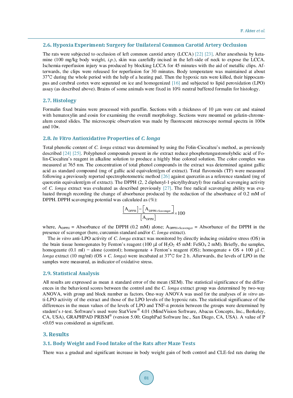 Chronic Administration of Curcuma longa Extract Improves Spatial Memory-Related Learning Ability In Aged Rats By Inhibiting Brain Cortico Hippocampal Oxidative Stress And TNFα - Page 5