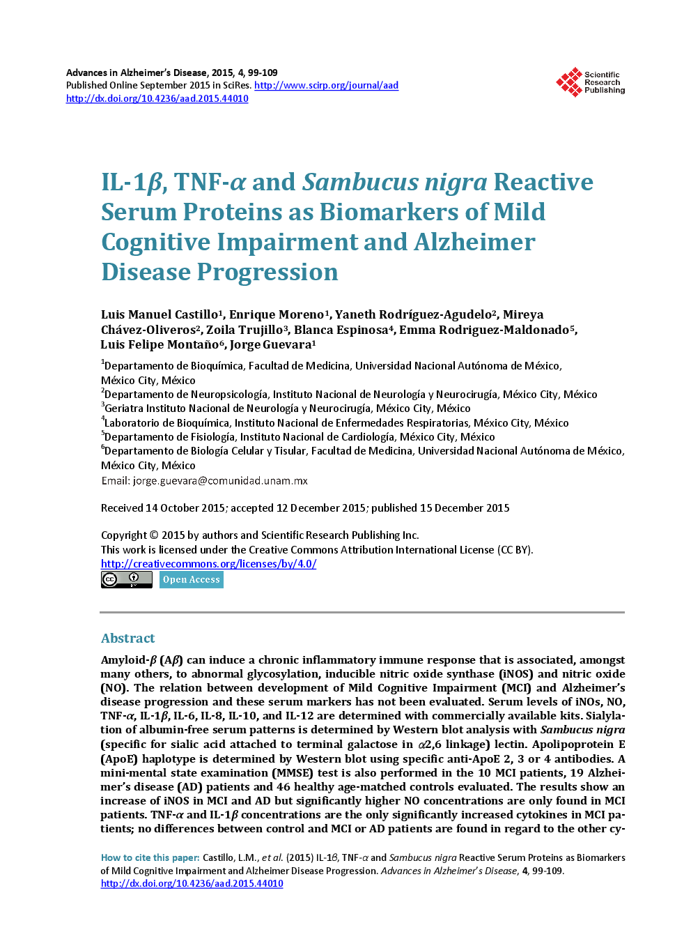 IL-1β, TNF-α And Sambucus Nigra Reactive Serum Proteins As Biomarkers Of Mild Cognitive Impairment And Alzheimer Disease Progression - Page 2