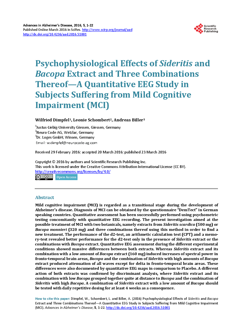 Psychophysiological Effects of Sideritis and Bacopa Extract And Three Combinations Thereof—A Quantitative EEG Study In Subjects Suffering From Mild Cognitive Impairment (MCI) - Page 2