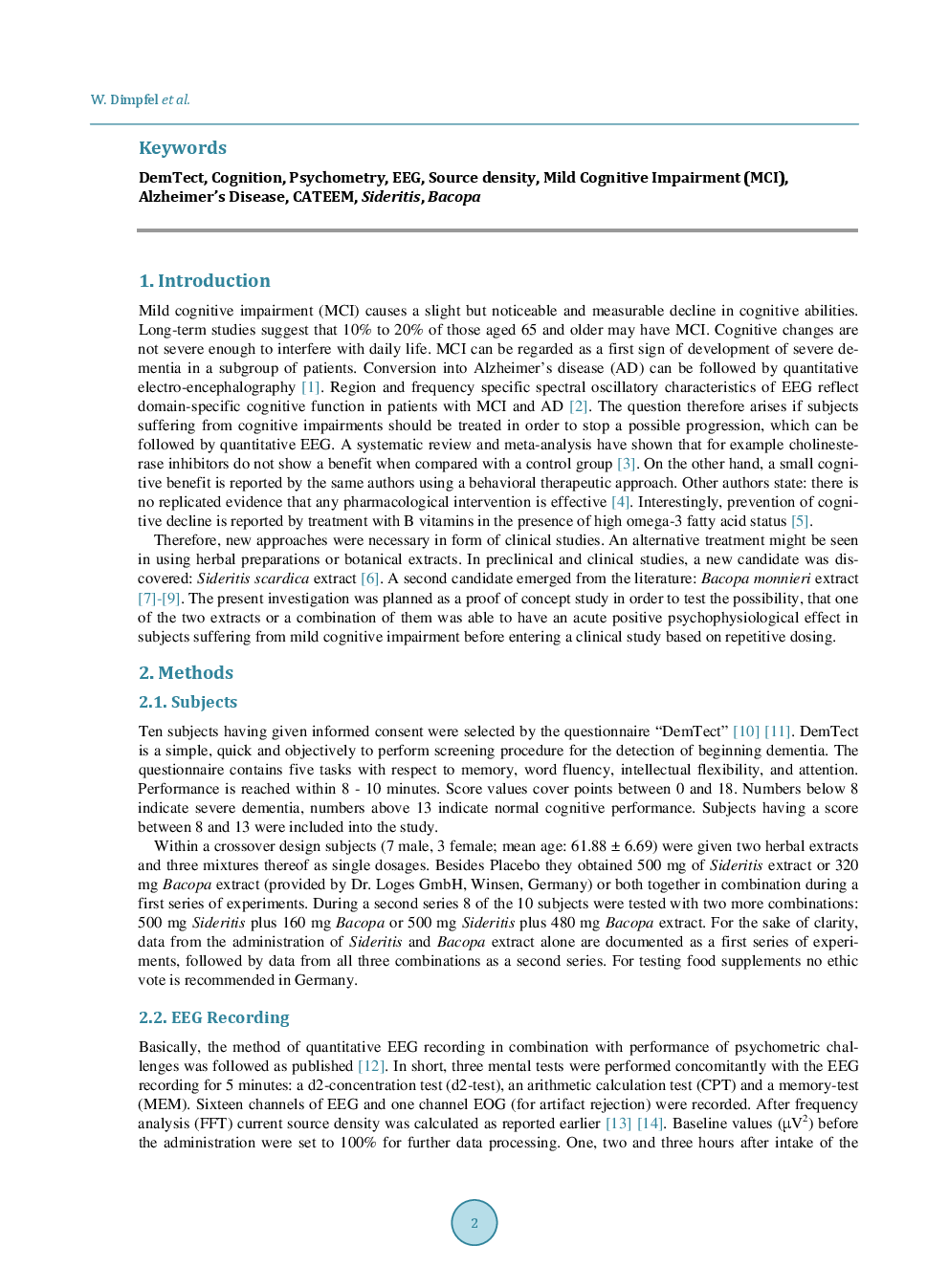 Psychophysiological Effects of Sideritis and Bacopa Extract And Three Combinations Thereof—A Quantitative EEG Study In Subjects Suffering From Mild Cognitive Impairment (MCI) - Page 3
