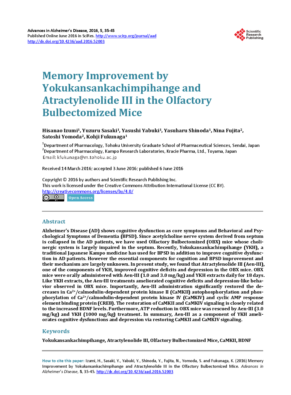 Memory Improvement By Yokukansankachimpihange And Atractylenolide III In The Olfactory Bulbectomized Mice - Page 2