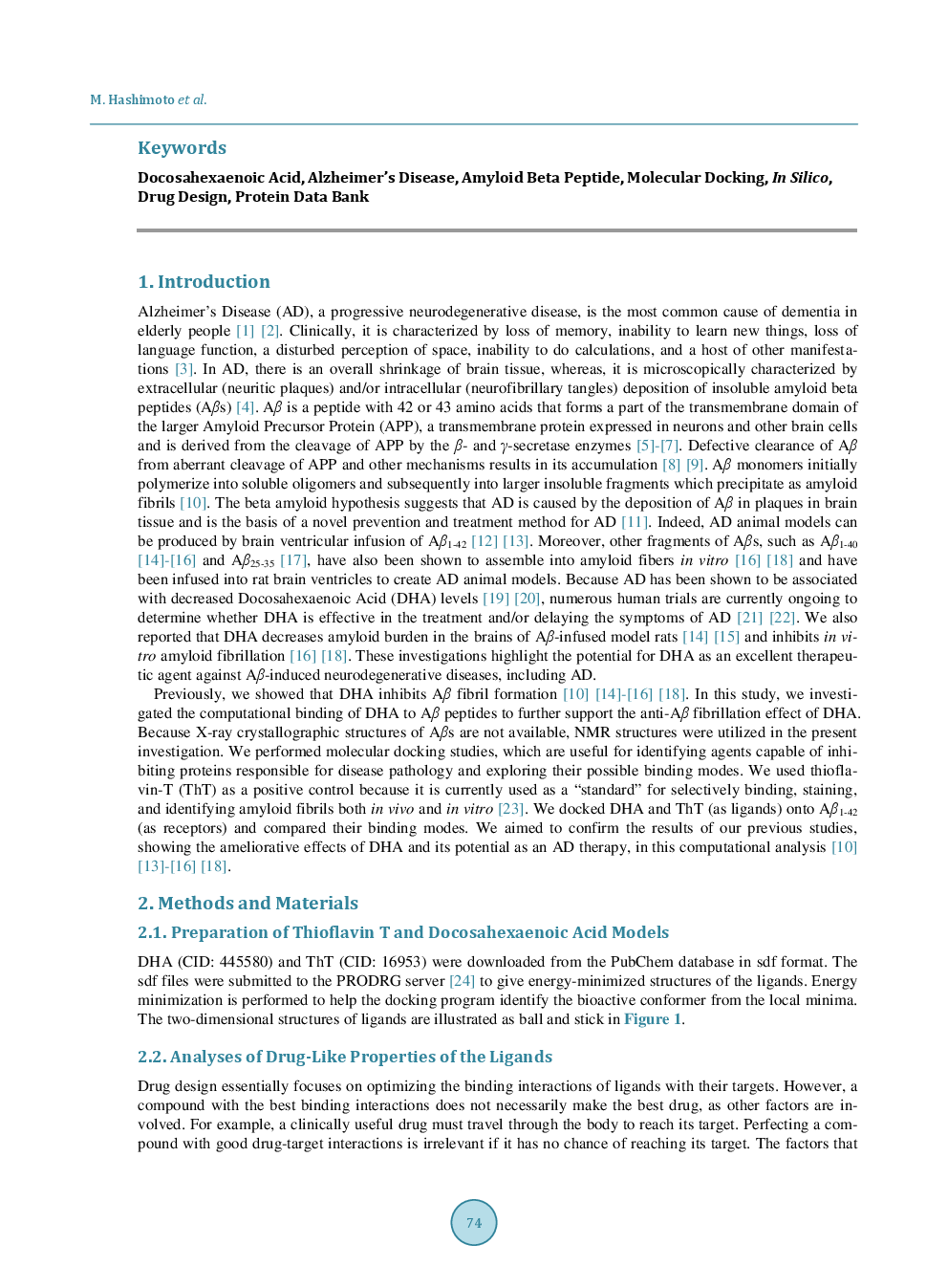 Computational Analyses Of Docosahexaenoic Acid (DHA, C22:6, n-3) With Alzheimer’s Disease-Causing Amyloid Peptide Aβ1-42 Reassures Its Therapeutic Utility - Page 3