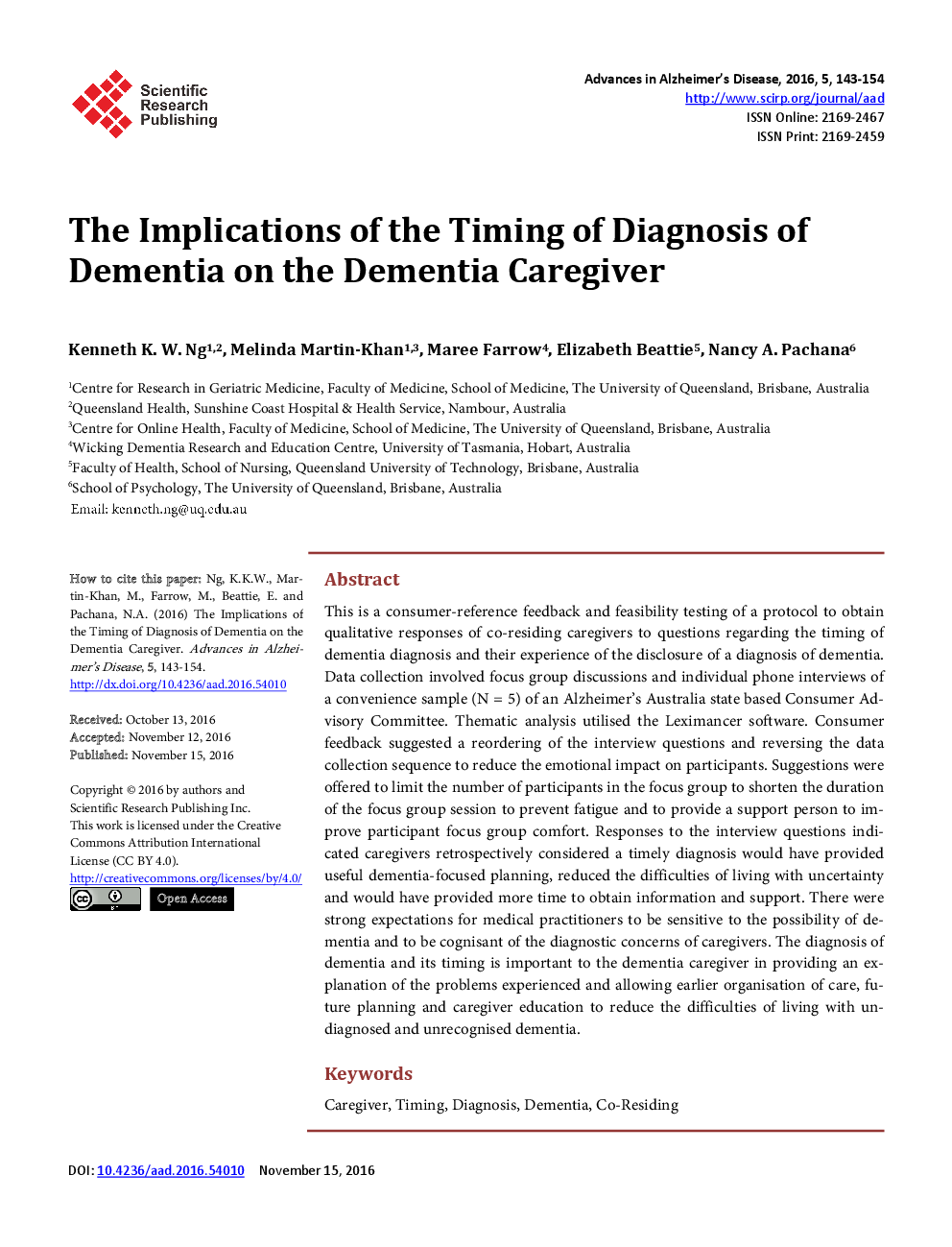 The Implications Of The Timing Of Diagnosis Of Dementia On The Dementia Caregiver - Page 2