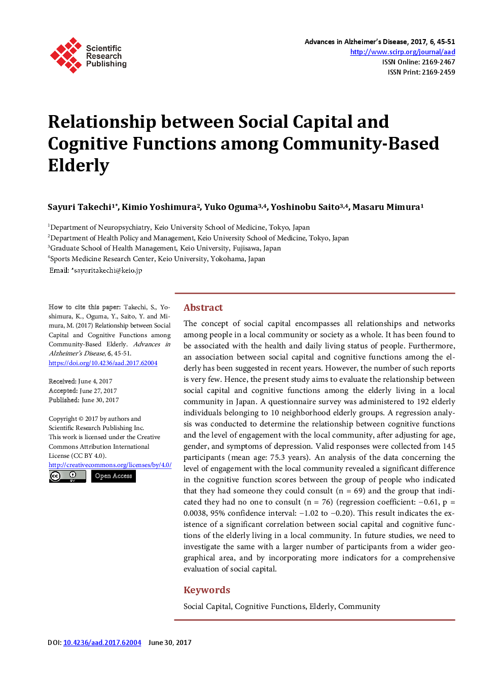 Relationship Between Social Capital And Cognitive Functions Among Community-Based Elderly - Page 2