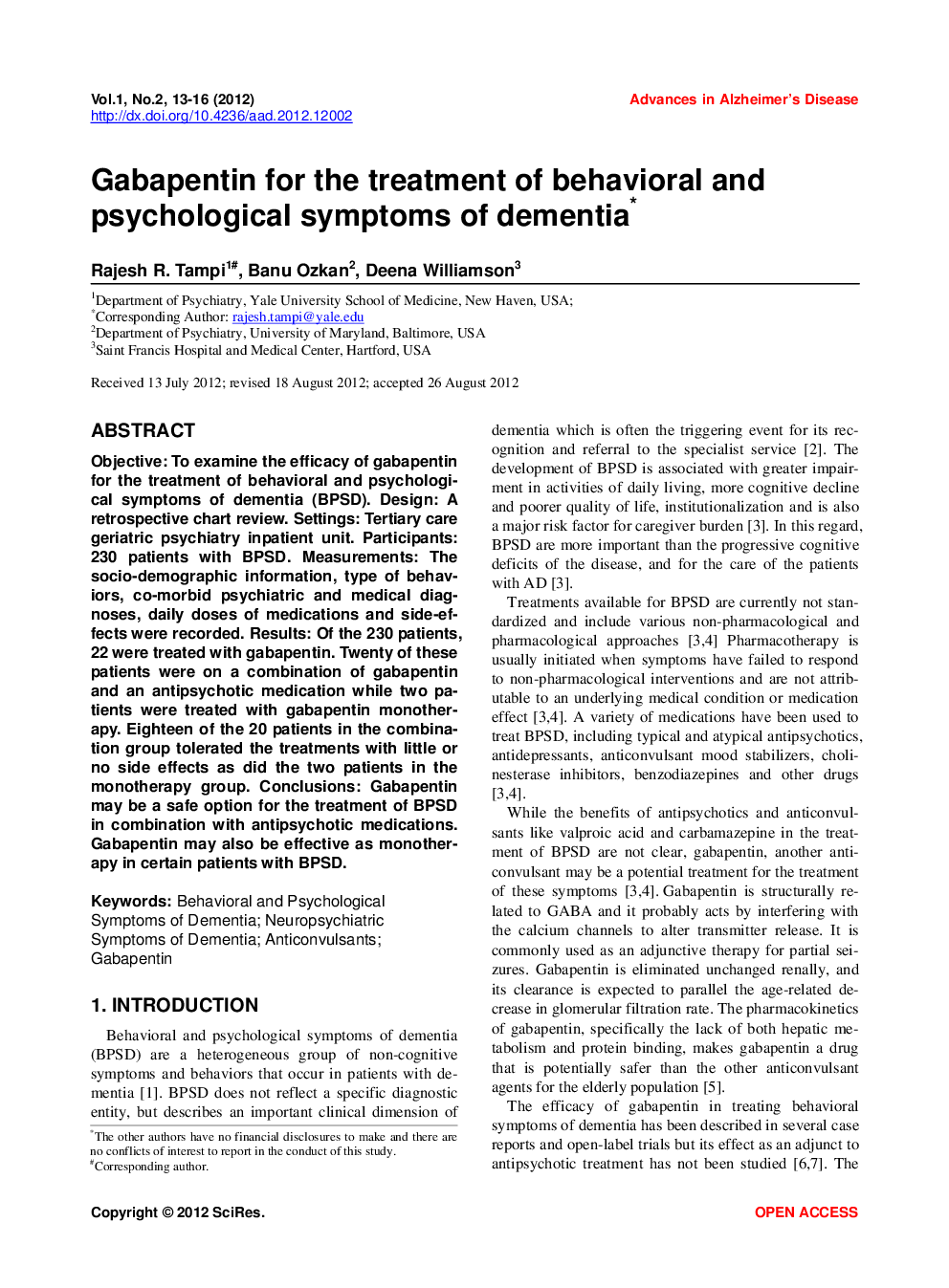 Gabapentin For The Treatment Of Behavioral And Psychological Symptoms Of Dementia* - Page 2