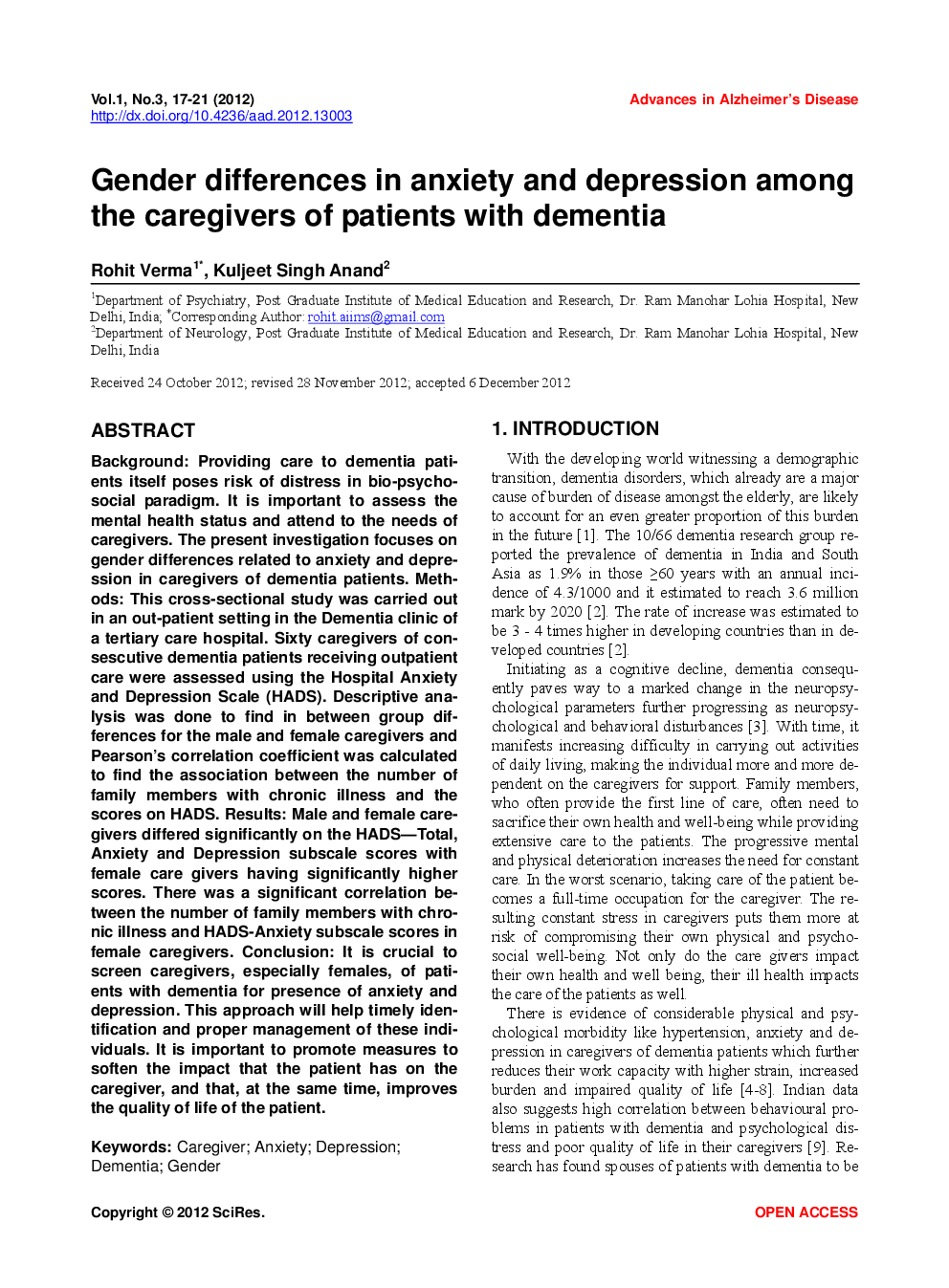 Gender Differences In Anxiety And Depression Among The Caregivers Of Patients With Dementia - Page 2