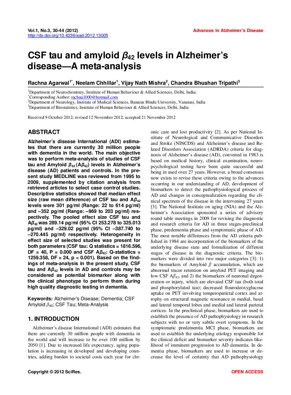 CSF Tau And Amyloid β42 Levels In Alzheimer’s Disease—A Meta-Analysis - Page 2