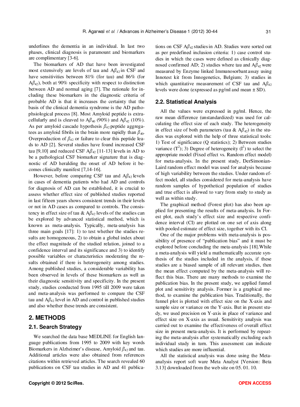 CSF Tau And Amyloid β42 Levels In Alzheimer’s Disease—A Meta-Analysis - Page 3