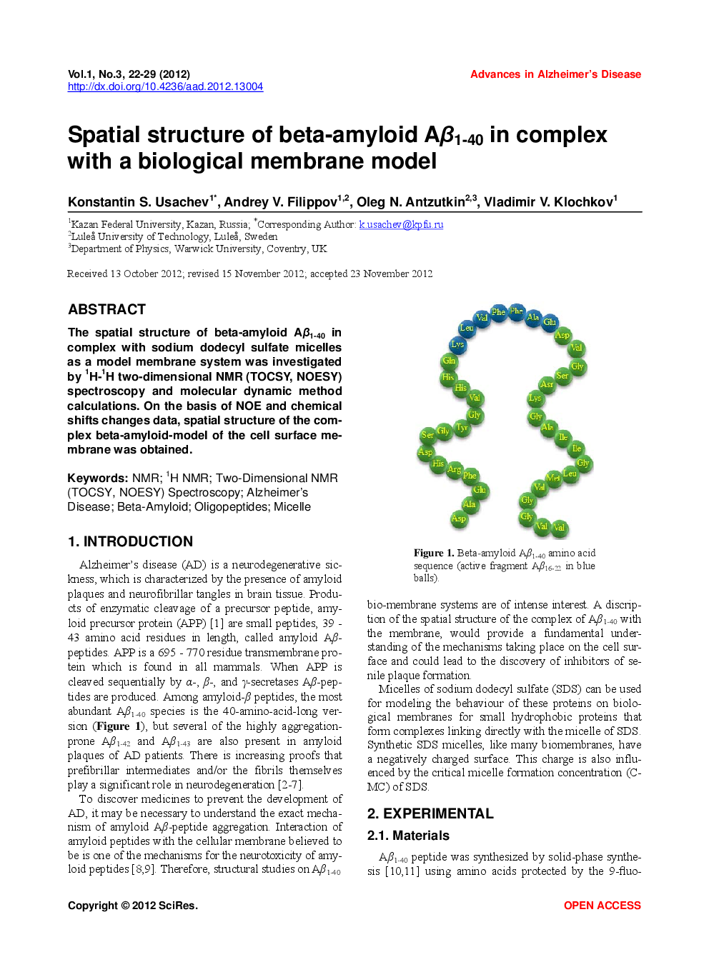 Spatial Structure Of Beta-Amyloid Aβ1-40 In Complex With A Biological Membrane Model - Page 2