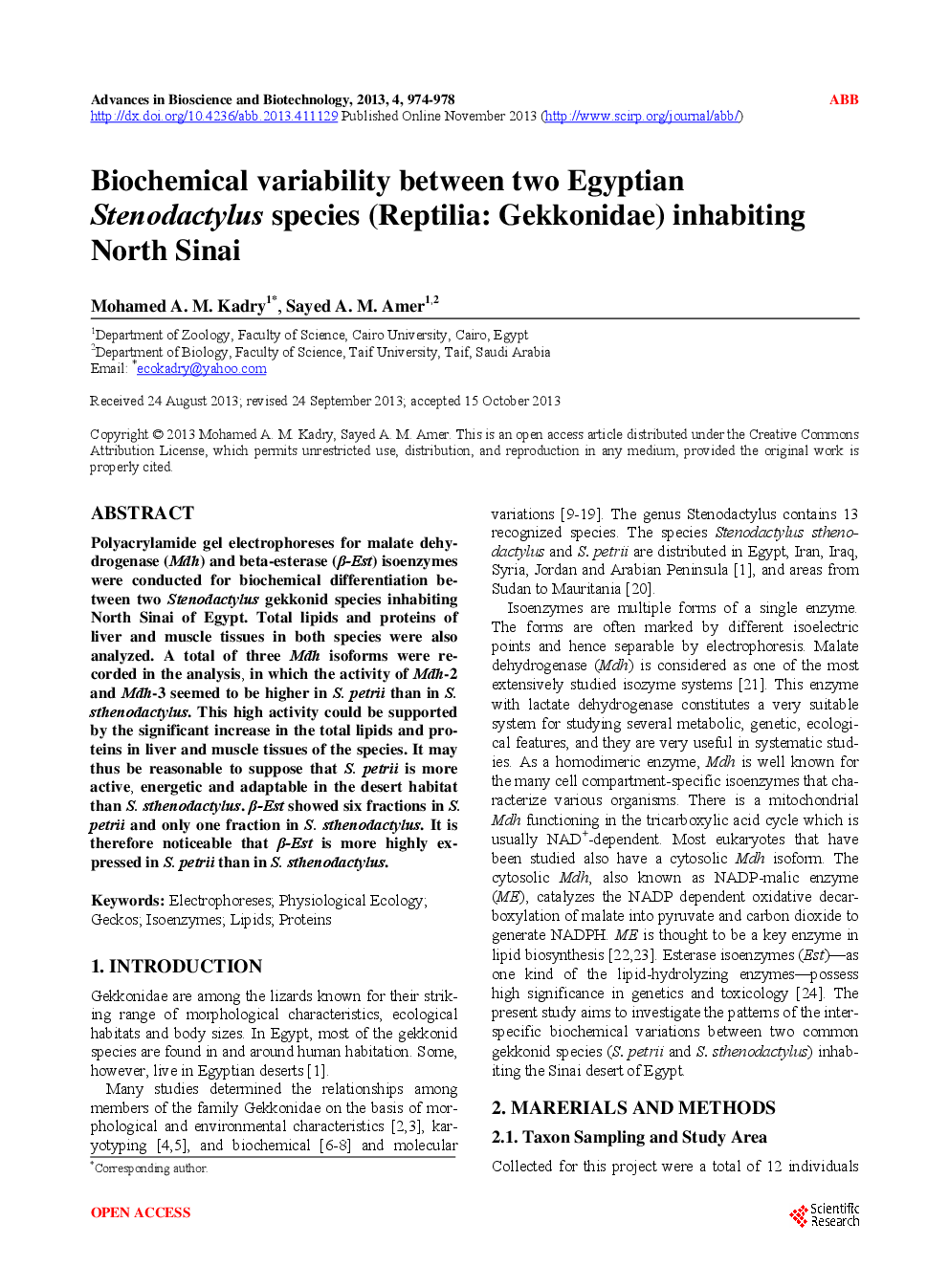 Biochemical Variability Between Two Egyptian Stenodactylus Species (Reptilia: Gekkonidae) Inhabiting North Sinai - Page 2