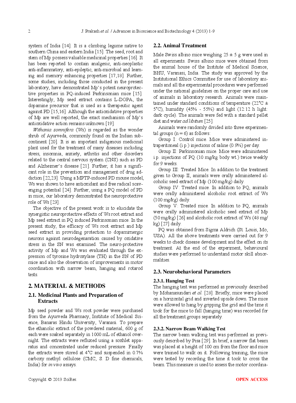 Synergistic Effect Of Mucuna Pruriens And Withania Somnifera In A Paraquat Induced Parkinsonian Mouse Model* - Page 3
