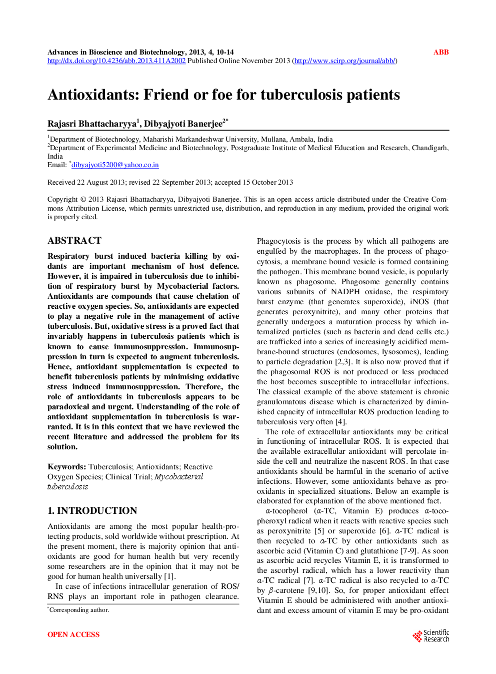 Antioxidants: Friend Or Foe For Tuberculosis Patients - Page 2