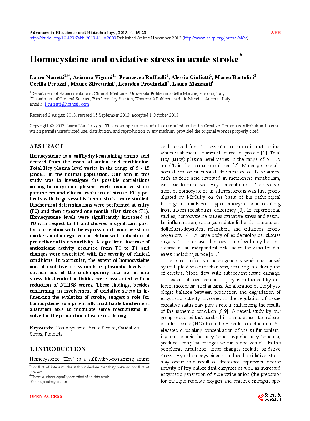 Homocysteine And Oxidative Stress in Acute Stroke - Page 2