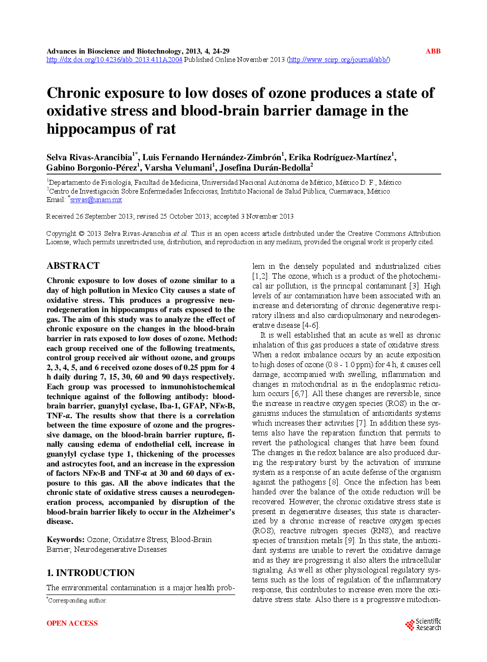 Chronic Exposure To Low Doses Of Ozone Produces A State Of Oxidative Stress And Blood-Brain Barrier Damage In The Hippocampus Of Rat - Page 2
