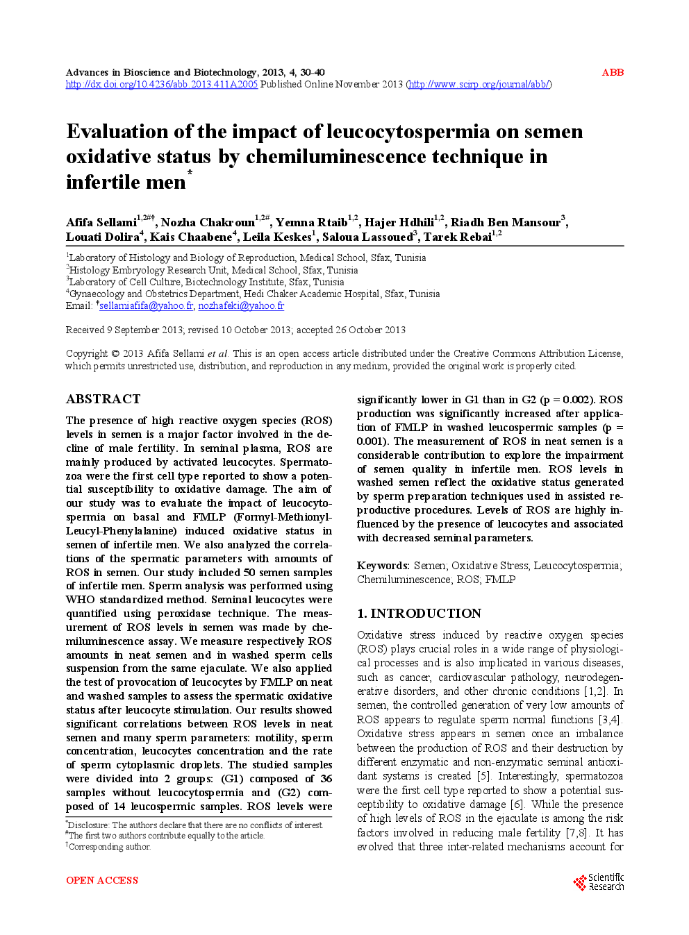 Evaluation Of The Impact Of Leucocytospermia On Semen Oxidative Status By Chemiluminescence Technique In Infertile Men* - Page 2