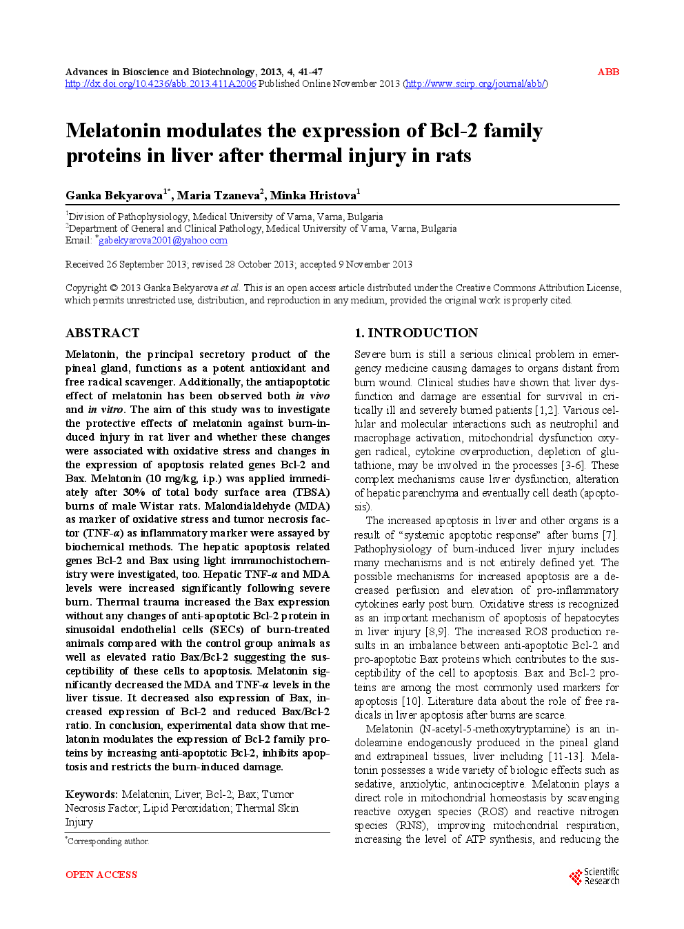 Melatonin Modulates The Expression Of Bcl-2 Family Proteins In Liver After Thermal Injury In Rats - Page 2