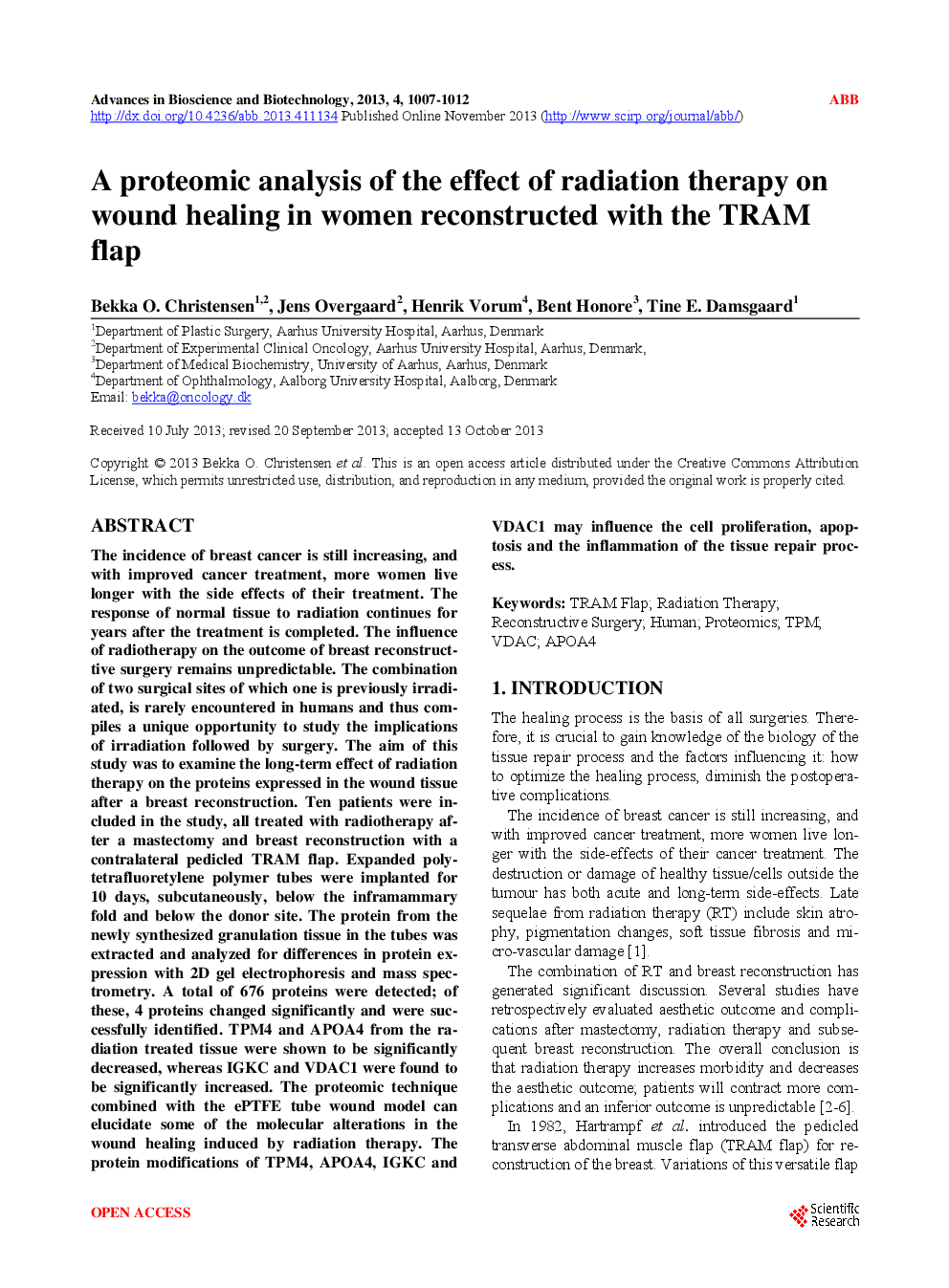 A Proteomic Analysis Of The Effect Of Radiation Therapy On Wound Healing In Women Reconstructed With The TRAM Flap - Page 2